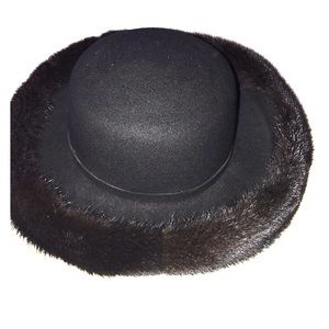 Black hat with mink trim